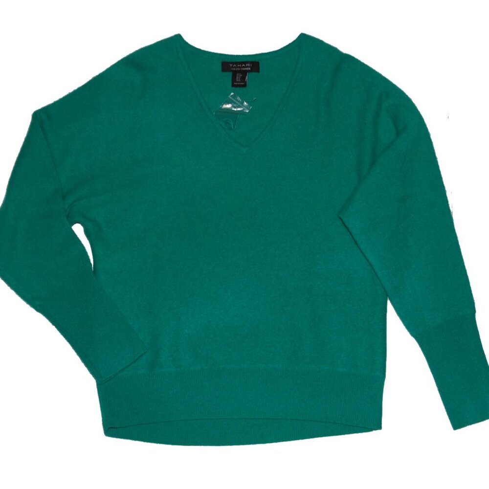 NWT Tahari Women's 2 Ply Cashmere V Neck Pullover Sweater Small S